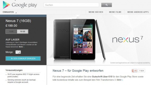 Google Nexus 7 über Playstore 
