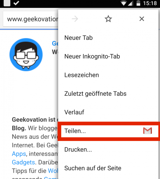 android website teilen