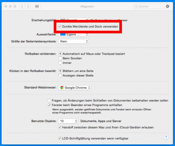 dunkle menuleiste aktivieren mac